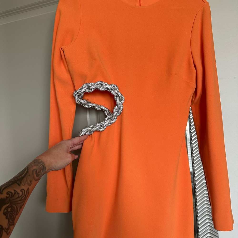 Elegant Orange Dress with Silver Detail